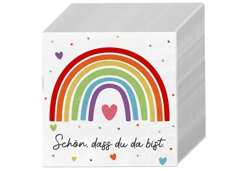 CEPEWA Papierserviette Servietten 'Regenbogen' 80er Set 33x33cm 3-lagig Papierserviette Tuch