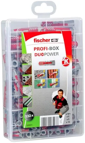fischer Profi-Box DuoPower, Dübelbox mit 132 Dübeln (60 Stk. 6 x 30, 60 Stk. 8 x 40, 12 Stk. 10 x 50), Universaldübel, praktisches Set, Dübelkiste für Heimwerker & Profis, ohne Schrauben