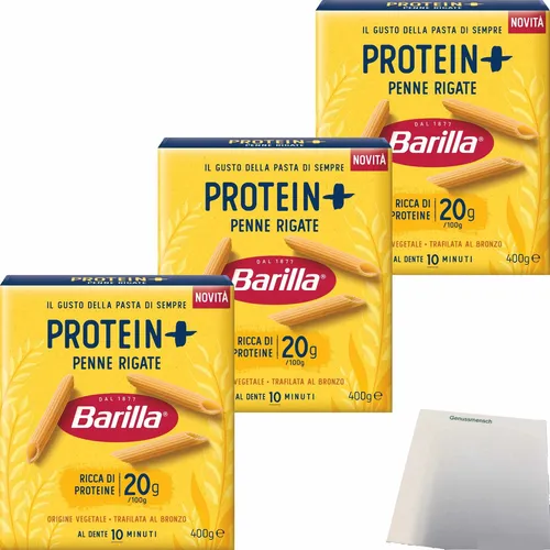 Barilla Penne Rigate Protein Plus 3er Pack 3x400g Packung usy Block