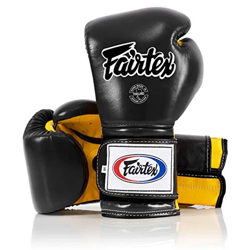Produktbild Fairtex BGV9 Muay Thai für Profiboxer & Trainer | Mexikanischer Stil für Schlagkräftige | MMA Handschuhe für Kampfsport | Leichte & stoßdämpfende Boxhandschuhe(16oz-Schwarz/Gelb/BLK -Rohrleitungen)