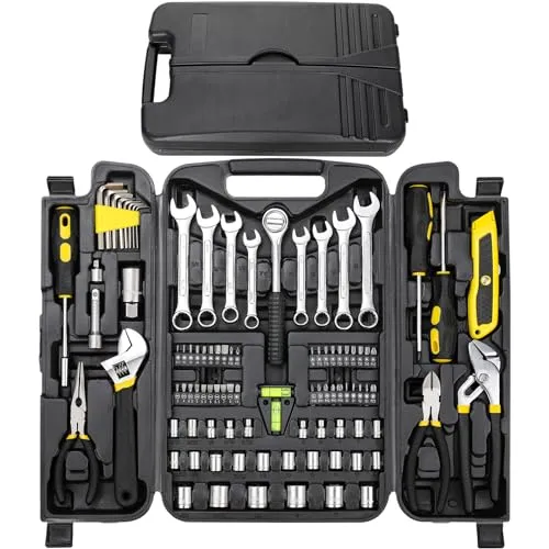 TLGREEN 95-teiliges Werkzeugset, Werkzeugset, Mechaniker-Werkzeugset, tragbarer Werkzeugkasten mit verstellbarem Schraubenschlüssel-Zangen-Steckschlüssel-Bits, mit