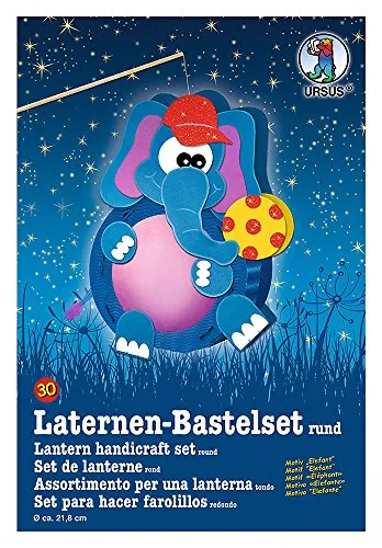 Ursus 18700030 - Laternen Bastelset, Elefant, ca. 21,8 x 21 x 10,3 cm, Durchmesser ca. 21,8 cm, inklusive Vorlagebogen mit Bastelanleitung, zum Selbstgestalten, ideal für den nächsten Laternenlauf