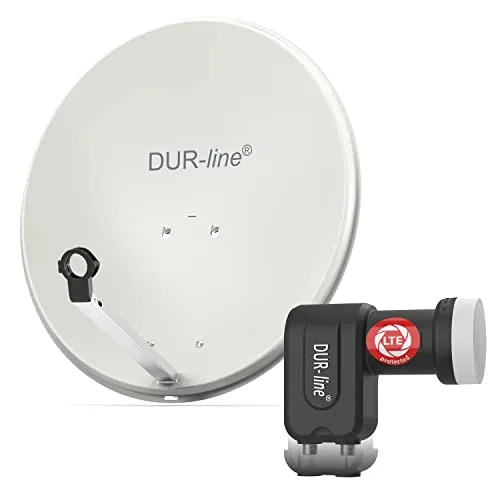 DUR-line MDA 60 Hellgrau - digitale Satellitenschüssel für 2 Teilnehmer - SAT-Antennen Komplett-Anlage mit hochwertigem Aluminium-Reflektor für besten Empfang, auch bei schlechtem Wetter. Ideal für Camping und ausgestattet mit neuestem LNB für Full HD und 4K.