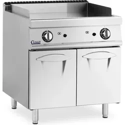 Expondo Royal Catering Gas-Grillplatte 12 kW - glatt - Die robuste Gas-Grillplatte von Royal Catering eignet sich perfekt für die Gastronomie. Mit einer Temperaturspanne von 50 - 300 °C und einem geräumigen Unterschrank für Ihre Küchenutensilien ist sie der ideale Partner für jedes Event.