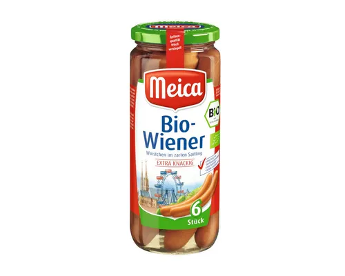 Meica Wurstkonserve, Meica Bio 6 Wiener Würstchen extra knackig ATG 250g Glas 540g