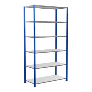 Schulte Grundregal MULTIplus150 - 6 Fachböden in enzianblau - Robustes Steckregal mit 6 verstellbaren Fachböden. Ideal für individuelle Anpassungen durch 25 mm Raster. Perfekt für Lager und Regalzeilen, mit einfacher Ausrichtung dank Spannschlössern.