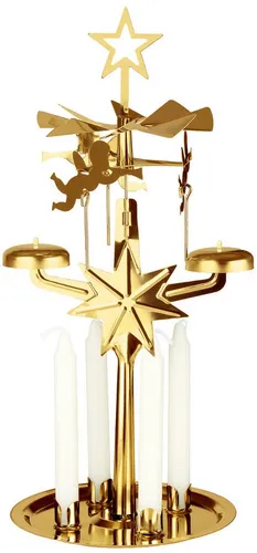 BRUBAKER Kerzenständer Drehende Tischpyramide Kerzenhalter Glockenspiel aus Metall (Karussell-Kerzenhalter mit Engeln inkl. 4 Kerzen, 1 St., Drehende Tischpyramide), Lichter Glockenspiel aus Metall als Weihnachtsdekoration