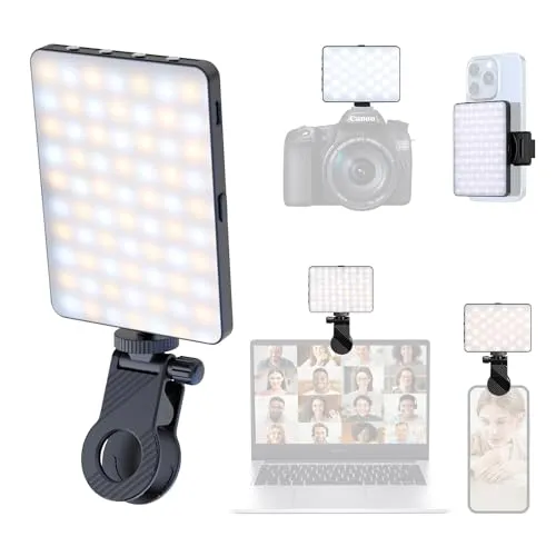 ETENTOUS Selfie Licht mit Clip, 80 LED Videolicht Dimmbare 3000K-9900K Handylicht, Eingebauten Rechargeable Akkus CRI 95+,3 Lichtmodi,Tragbares Kamera Licht mit Cold Shoe Mount für YouTube (M15)