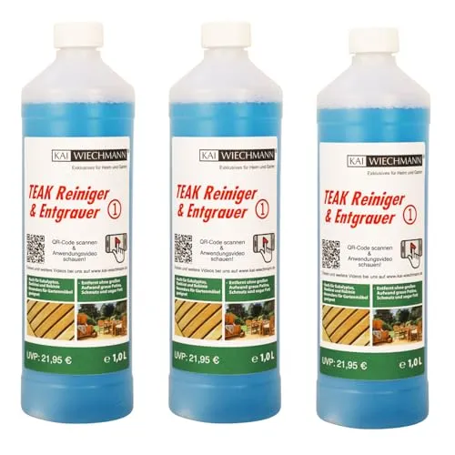 Teak Entgrauer 3 Liter – Effektiver Möbelreiniger für Harthölzer - Reinigen Sie Ihre Gartenmöbel mühelos mit unserem Teak Entgrauer. Entfernen Sie graue Patina, Schmutz und Öl für einen strahlenden Glanz. Ideal für alle Harthölzer!