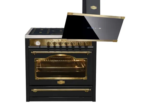 Kaiser Küchengeräte Induktions Herd-Set Herd-Set Elektro Standherd 90 cm mit Induktionskochfeld+Dunstabzugshaube 90 cm HC 93655 IEm+AT 9445 AD ECO., mit 1-fach-Teleskopauszug