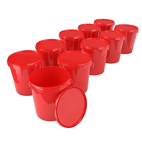 10x Eimer mit Deckel 16 Liter Rot - lebensmittelecht luftdicht und stabil, Leer Eimer mit Griff und Verschluss Deckel für Lebensmittel Chemie Wand Farbe Waschpulver Klebstoffe geeignet