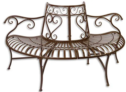 Halbrunde Gartenbank aus Metall im Antik Look – 146 cm - Bänke – Stilvolle halbrunde Gartenbank aus braunem Metall im Antik Look, ideal für nostalgische Gartenambiente.