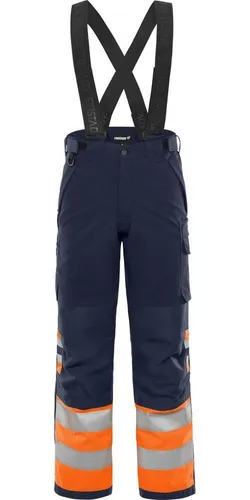 Fristads Warnschutz-Shirt und Winterhose Kl. 1 2681 GLPS - Robuste Winterhose aus teilweise recyceltem Material, wasserdicht und atmungsaktiv. Ideal für den professionellen Einsatz mit verstellbaren Hosenträgern und verstärkten Taschen.