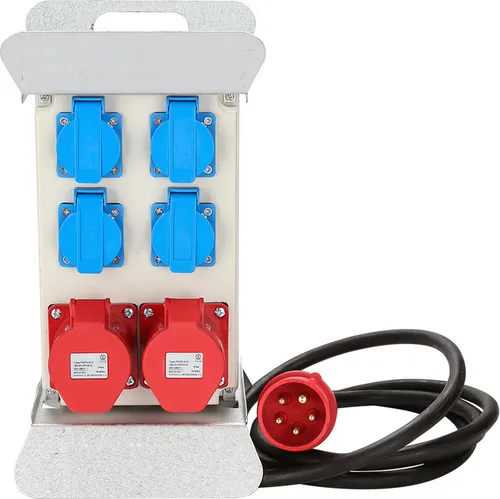 Peviasot Stromverteiler Verteiler Baustromverteiler Stromverteilung CEE 2 x 16A 400V+4x 230V 5 Polig IP44 Schuko Wandverteiler Mit Sicherheitsklappdeckeln Leitung Für Baustelle