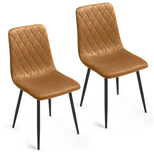 Lina® Elisia Esszimmerstuhl im modernen Design - Samt - Bequemer Stuhl für Ihr Esszimmer, hochwertiger Stoff, ergonomische Form - 2er Set - Ockergelb