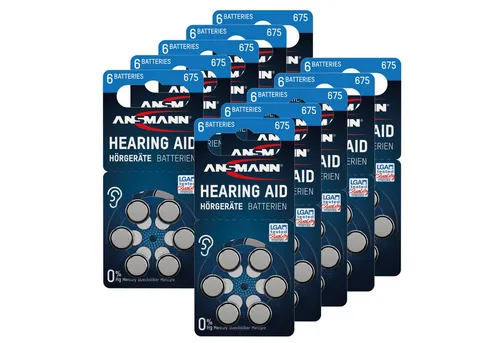 ANSMANN AG Typ 675 Hörgerätebatterien Blau 60 Stück - Zink Luft 675 P675 ZL1 PR44 Knopfzelle