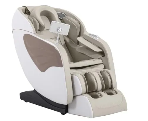 Sanotechnik Luxus-Massagesessel, Entspannungssessel für Zuhause, mit Bluetooth-Lautsprechern, Schwerelosigkeitsfunktion, Beige-Braun, 74x140x104 cm, 65 kg