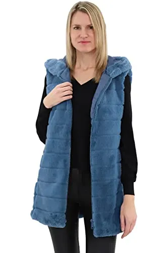 malito Damen Weste mit Kapuze | Teddyweste aus Kunstfell in petrol (XL)