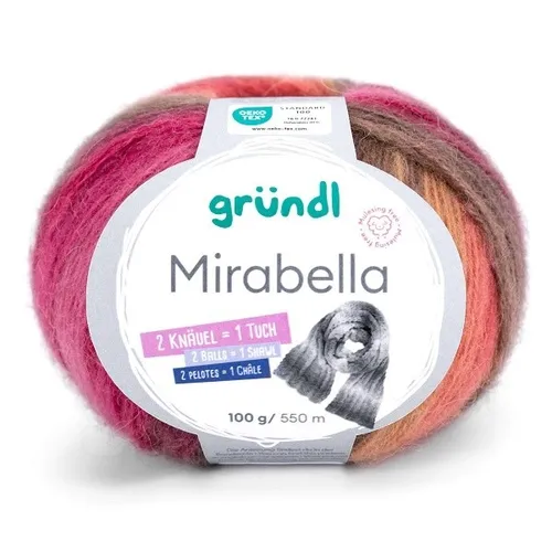 GRÜNDL WOLLE MIRABELLA 100 GRAMM FARBVERLAUF KAMINROT FUCHSIA BRAUN NUDE NEU