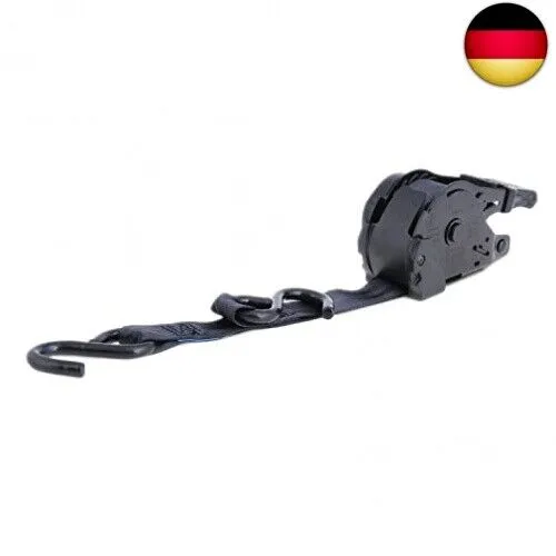 Sandax Automatik Spanngurte mit S-Haken im 2er Set, Selbstaufwickelnde Transportgurte 3,65m mit Ratsche, bis 340kg, DIN EN 12195-2, 25mm breit, Einteilige Zurrgurte, Gurte schwarz I Spanngurt einfach