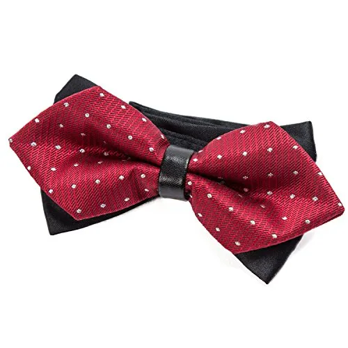 DonDon spitze Herren Fliege Schleife im Retro Look mit Haken gebunden vorgebunden und längenverstellbar rot mit silbernen Punkten