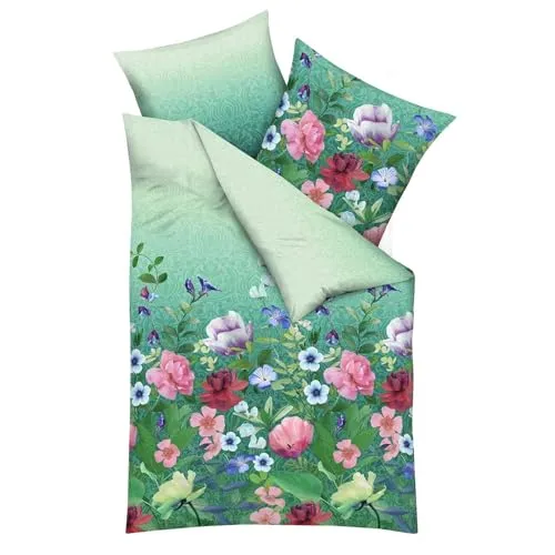 Kaeppel Mako-Satin Bettwäsche Wildblumen smaragd in grün von Kaeppel