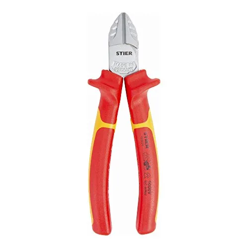 STIER Seitenschneider 160 mm VDE - Multifunktionaler Drahtschneider mit gehärteten Schneiden für hohe Standzeit, ergonomische 2-Komponentengriffe für sicheren Halt, ideal für Profis im Handwerk und Industrie.