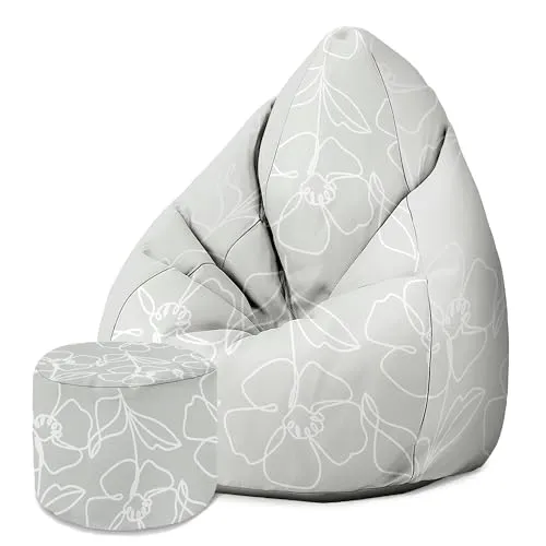 DreamRoots Sitzsack Erwachsene mit Füllung 80x80x120cm - Bean Bag Chair - Sitzsäcke mit Lehne und Hocker und Bezug - Sitzsack Sessel - Chill Sessel Velvet Scandinavian Green