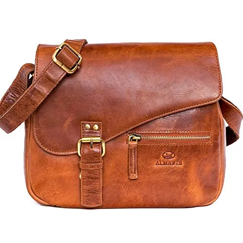 ALMADIH Premium Leder Umhängetasche MIKI - Elegante Damen Schultertasche - Damen-Schultertaschen aus hochwertigem Rindsleder, handgefertigt und im Vintage Elegance Look, ideal für Freizeit und Business mit praktischer Aufteilung.
