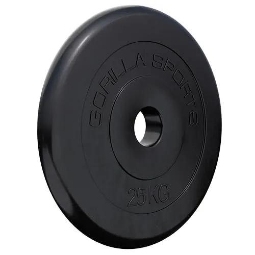 GORILLA SPORTS® Hantelscheiben - Gusseisen mit Gummibeschichtung, 1,25kg bis 30kg - Die GORILLA SPORTS Hantelscheiben bestehen aus robustem Gusseisen mit schützender Gummibeschichtung. Ideal für effektives Krafttraining und kompatibel mit 30 mm Hantelstangen. Erhältlich in verschiedenen Gewichtsklassen.