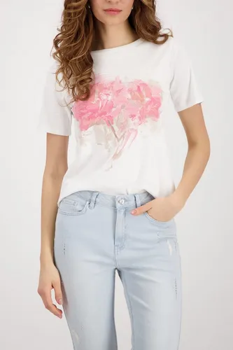 Monari T-Shirt 410135 in Weiß mit Blumenprint - Stylisches T-Shirt aus 100% Baumwolle mit weicher Haptik und modernem Blumenprint. Ideal für lässige Outfits und bequem im Alltag. Pflegeleicht und vielseitig kombinierbar.