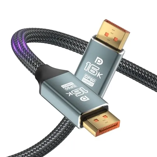 VisionSync Displayport-Kabel 2.1,16K DP-Kabel [16K@60Hz,8K@120Hz,4K@240Hz],80Gbit/s DP 2.1-Kabel kompatibel mit FreeSync G-Sync HDR10 HDCP 3D DSC 1.2a Gaming-Monitor,TV,PC(2M)
