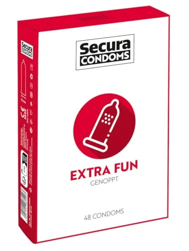 Secura Extra Fun 48er Kondome - 48 genoppte Präservative zur Verhütung ohne Hormone für Männer, mit Noppen zur erhöhten Stimulation