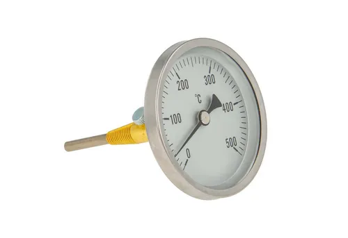 tecuro Ø 80 mm Bi-Metall Rauchgas Thermometer 0 - 500°C mit Sonde und Klemmkonus