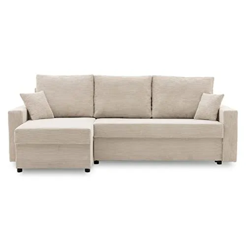 Ecksofa Aikido I 233x90 - Modernes Sofa mit Schlaffunktion und Bettkasten - Sofas & Couches - Stilvolles Ecksofa mit modernem Cordstoff, Schlaffunktion und integriertem Stauraum für Bettzeug, ideal für kleine Räume.