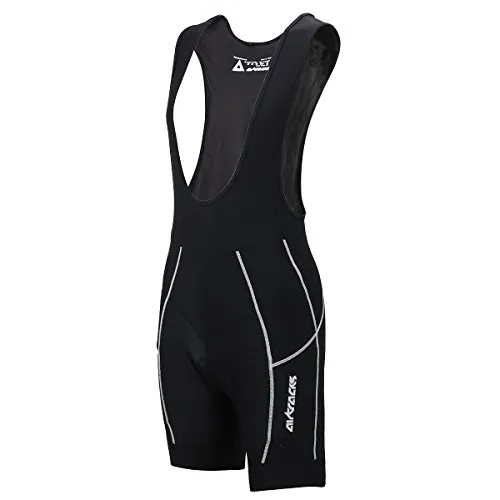 Airtracks Herren Fahrradhose Kurz Trägerhose Radhose mit Trägern Pro BIB Kurze Radlerhose 3D Coolmax Gepolstert Atmungsaktiv Reflektoren S M L XL XXL 3XL 4XL - schwarz-grau - S