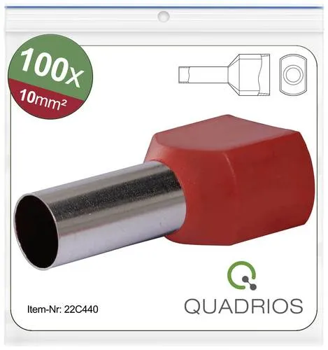 Quadrios 22C440 Zwillings-Aderendhülse 10mm² Teilisoliert Rot 1 Set