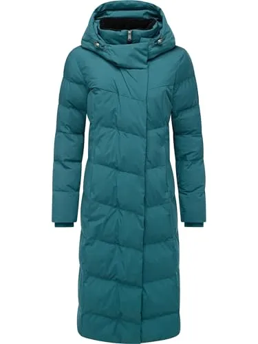 Ragwear Damen Langer wasserdichter Wintermantel warmer Steppmantel mit kuscheligem Kragen und Kapuze Pavla Long Soft YOUMODO Ocean Green Gr. XL