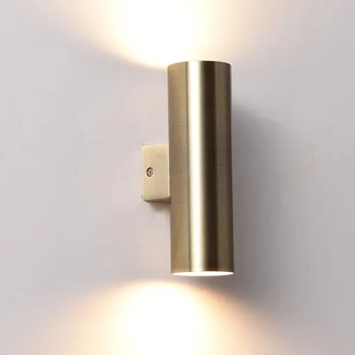 Alpinaluz Wandleuchte, Altgold, Typ Messing, nach oben und unten, zylindrisches Design aus Metall mit Satin-Finish, 2 x GU10-Fassung, moderner Stil für Flur, Schlafzimmer und Wohnzimmer