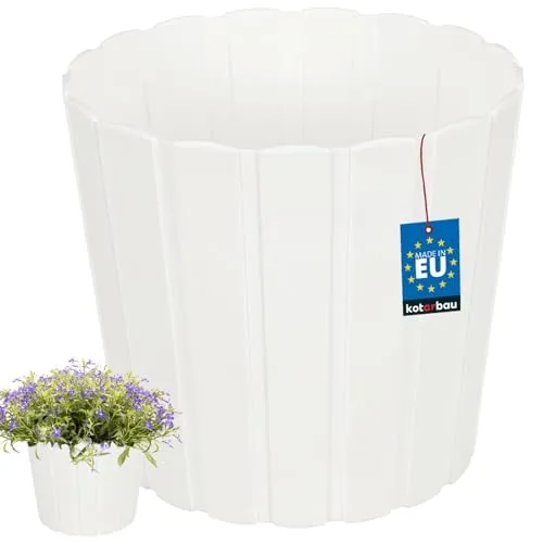 KOTARBAU® Blumentopf - Pflanzkübel - ⌀ 20 cm H: 18 cm – Weiß – Kunststoff - Pflanztopf für Zimmerplanzen - Blumentöpfe - Groß - Außen – Übertopf – Balkon – Dekorativ