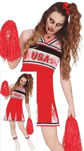 FIESTAS GUIRCA Go USA Zombie Cheerleader Kostüm - Kostüm für Kinder – Blutige Cheerleader Uniform für Teenager Mädchen (14-16 Jahre), ideal für Halloween und Kostümpartys, aus hochwertigem 100% Polyester für besten Tragekomfort.