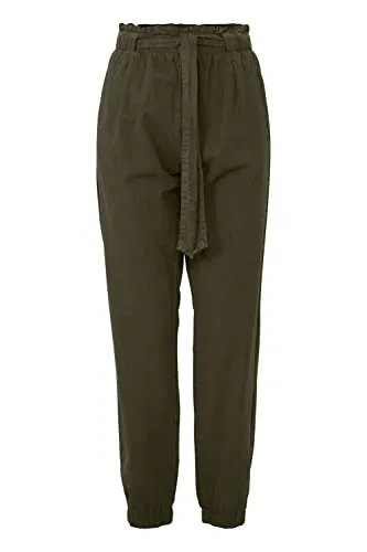 OXMO OXLennja Damen Hose Stoffhose elastischer Bund mit Bindegürtel Regular Fit, Größe:40, Farbe:Dusty Olive (180515)