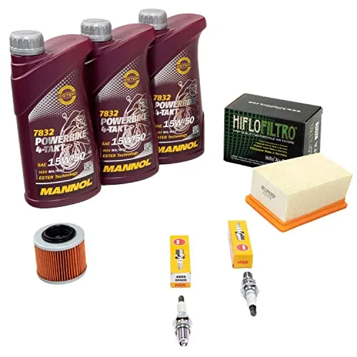 Wartungspaket Öl 3L + Luftfilter + Ölfilter + Zündkerzen für BM W F 650 650 CS Scarver E650C Baujahr 2004-2005