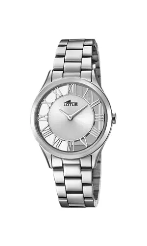 Lotus Damen Uhr Analoge aus Edelstahl 316L Silber - Quarzwerk - Mineralglas Hochresistent - 5 ATM Wasserdicht - Special Prices 18395/1