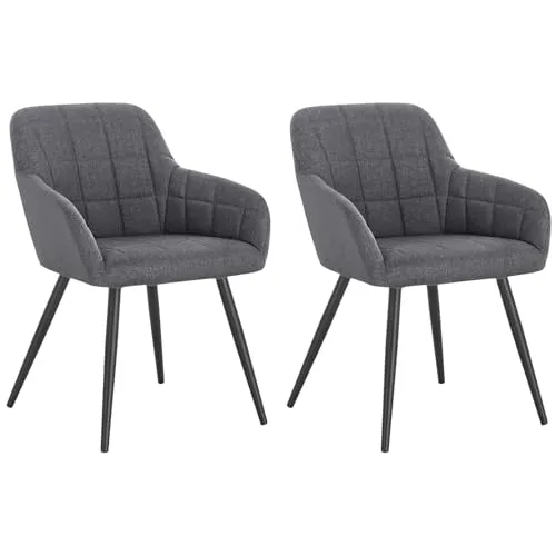 WOLTU Esszimmerstühle 2er Set – Modern und Ergonomisch - Esszimmerstühle mit gebogener Rückenlehne und Armlehnen für optimalen Komfort. Atmungsaktive Leinenbezüge und stabile Metallstruktur machen sie ideal für jedes Zuhause.