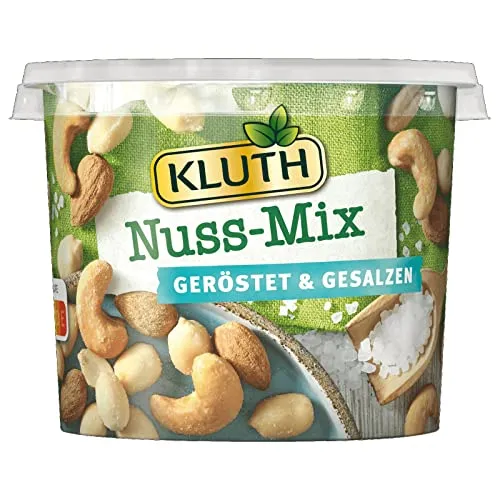 Kluth Nuss-Mix geröstet & gesalzen 275g – Snack Becher Mischung mit Erdnusskerne, Mandeln und Cashewkerne – Unverwechselbares knackiges Aroma – Vegan, geröstet und gesalzen – Nutri-Score B (1 x 275g)