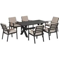 Furnicato Gartenmöbel-Set für 6 Personen – Wetterbeständig, Schwarz + Grau - Genießen Sie unvergessliche Momente im Freien mit diesem eleganten 7-teiligen Gartenmöbel-Set. Die witterungsbeständigen Materialien sorgen für Langlebigkeit und Komfort, ideal für Garten, Terrasse oder Balkon.
