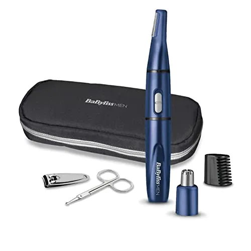 BaByliss 5-in-1 Mini Trimmer - Blue Edition, vielseitiges Grooming-Set für Augenbrauen und Nasen-Ohrenhaare, ideal für Reisen und unterwegs