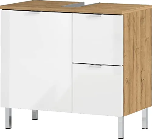 Germania WB-Unterschrank 8529-552 GW-MAURESA - Unterschrank fürs Bad in Grandson-Eiche-Nachbildung/weiß, mit zwei Schubkästen und praktischer Siphon-Aussparung, ideal für Ordnung und Stauraum.