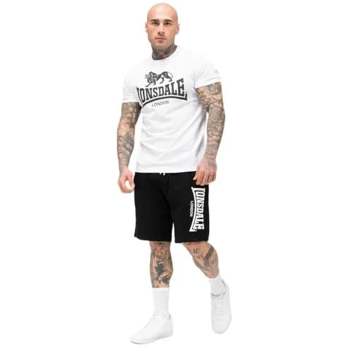 Lonsdale Herren T-Shirt & Shorts Set MAIR, White/Black, L - Herren-Shirts Set mit T-Shirt und Shorts in regulärer Passform, aus hochwertiger Baumwolle für hohen Tragekomfort, ideal für Freizeit und Sport.
